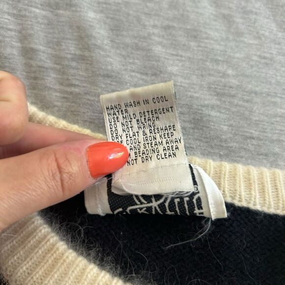 Vintage 80s 90s Cervelle Metallic Patchwork Sweater Angora Rabbit Wool Blend S - Picture 4 of 5